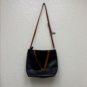 Madewell Black Tote Bag with Brown Straps